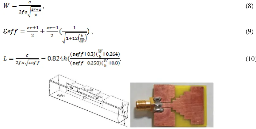 Gambar 1. Skematik Coplanar Waveguide [3] (kiri) dan Antena Planar Monopole Patch (kanan) [4] 