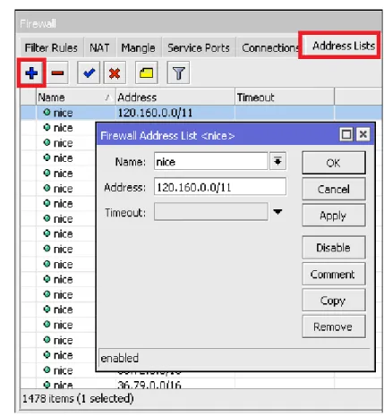 Gambar 5 Setting Address list pada Mikrotik 