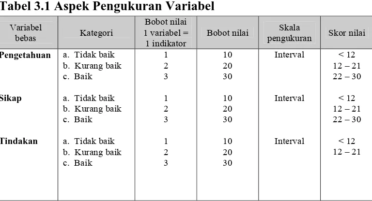 Tabel 3.1 Aspek Pengukuran Variabel  