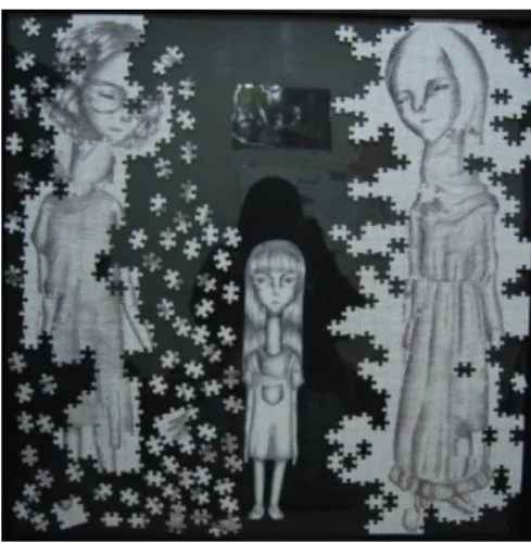 Gambar 1. „Thoughts‟, 2012, 75x75, mix media 3.2  „Being Watched‟ 