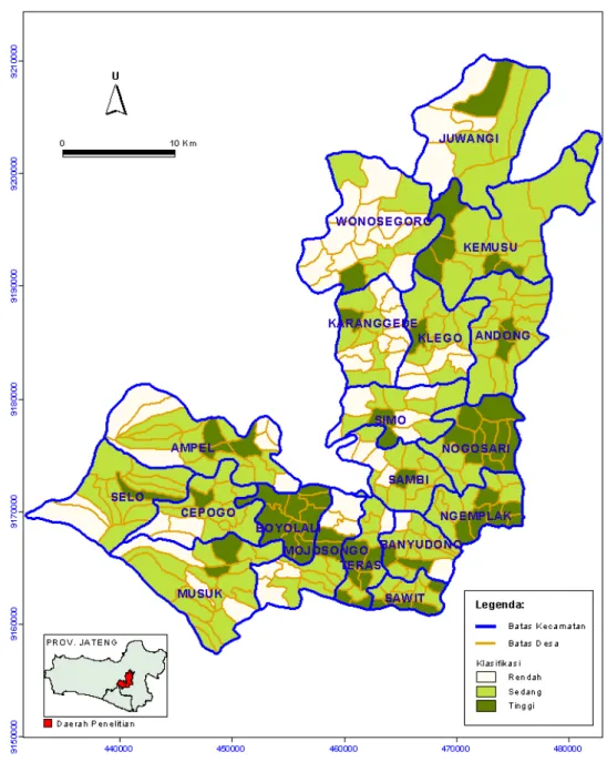 Gambar 4. Peta Sebaran Klasifikasi Perkembangan Wilayah Masing-masing Desa di Kabupaten Boyolali
