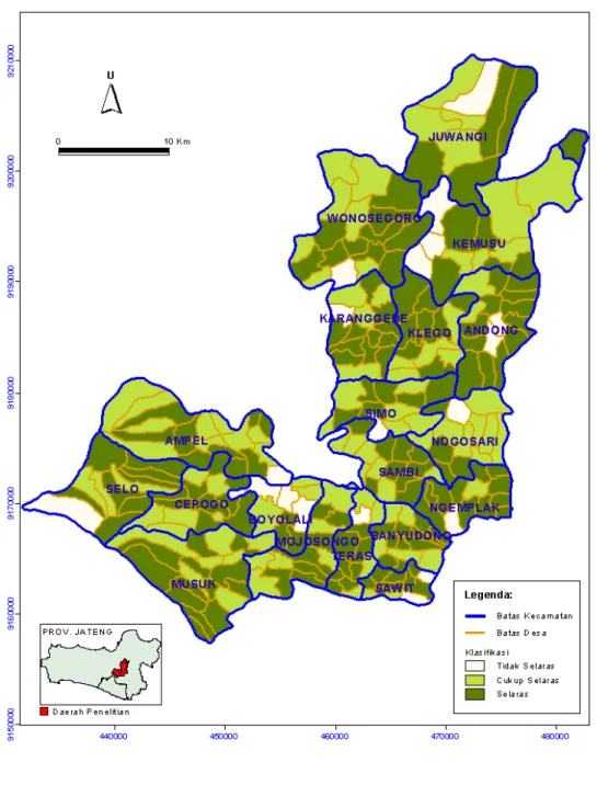 Gambar 5. Peta Keselarasan antara Perkembangan Wilayah dan Kemiskinan Masing-masing Desa di Kabupaten Boyolali