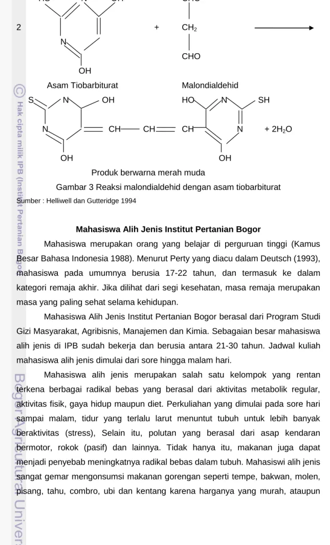 Gambar 3 Reaksi malondialdehid dengan asam tiobarbiturat 