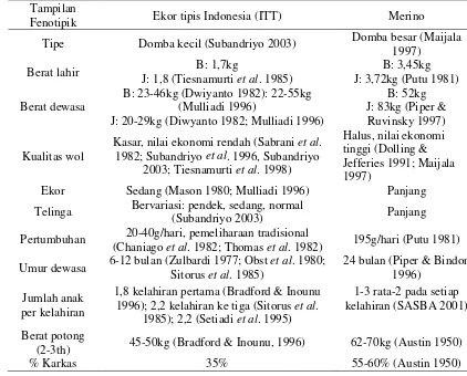 Tabel 1. Tampilan fenotipik domba ekor tipis Indonesia dan domba Merino 
