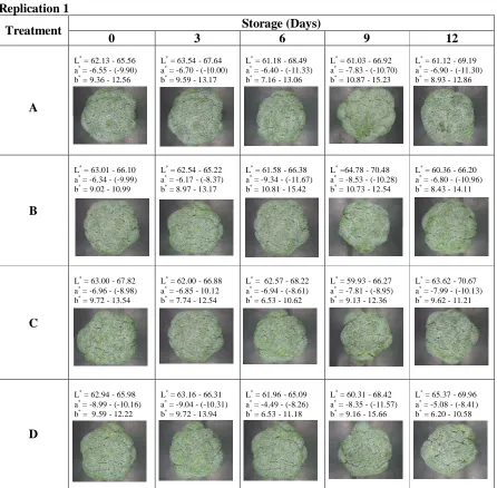 Table 1. Broccoli Curd Surface Color Changes during Cold Storage at 3.80C 