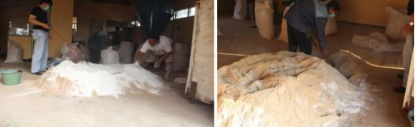 Gambar 10.  Pencampuran dan pengadukan bahan pakan secara manual 