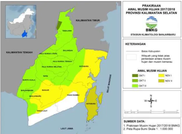 Gambar 5. Peta Prakiraan Awal Musim Hujan 2017/2018 Kalimantan Selatan 