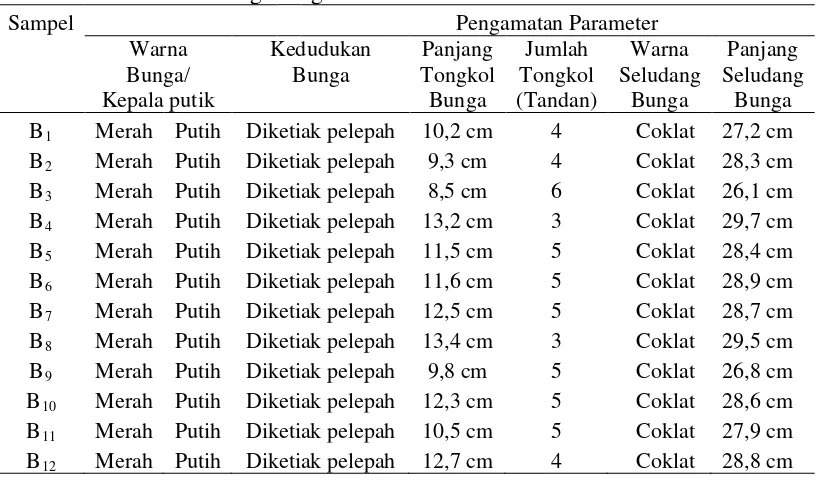 Tabel 8. Karakter morfologi bunga 