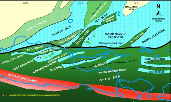 Gambar 4. Paleogene Geography of the East Java Basin (Satyana, 2005)