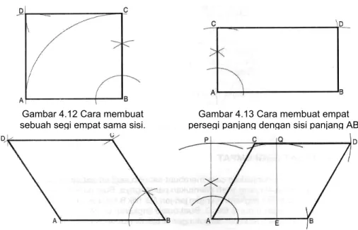 Gambar 4.15. menunjukkan cara membuat belah ketupat  yang telah diketahui sisi tingginya