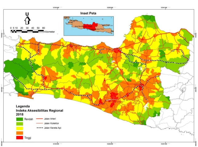 Gambar 5. Peta aksesibilitas regional Jawa Tengah dan DIY 2018. 