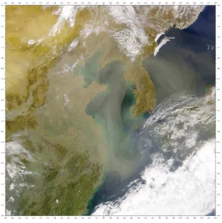 Gambar 1. Visualisasi Yellow Sand dari Angkasa, 21 Maret 2001
