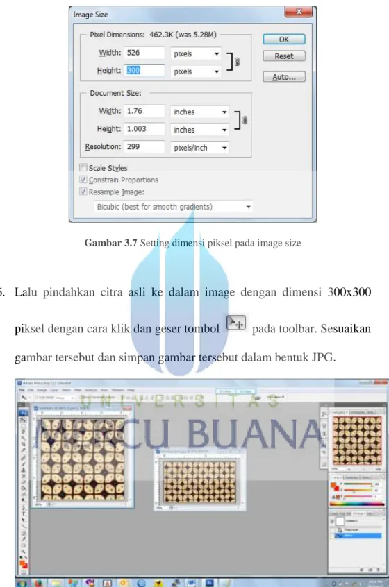 Gambar 3.7 Setting dimensi piksel pada image size 