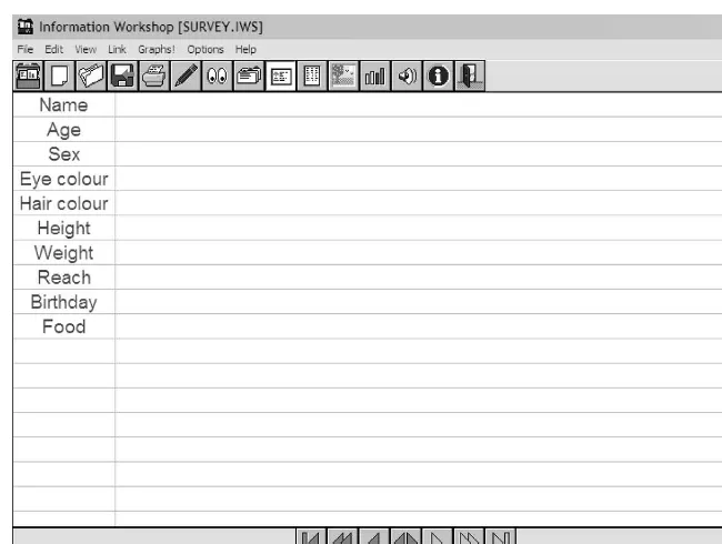 Figure 3.2A blank database showing the ﬁelds in Information Workshop.