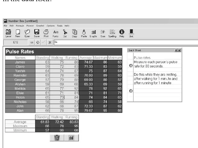 Figure 3.3Pulse rates spreadsheet in Number Box.