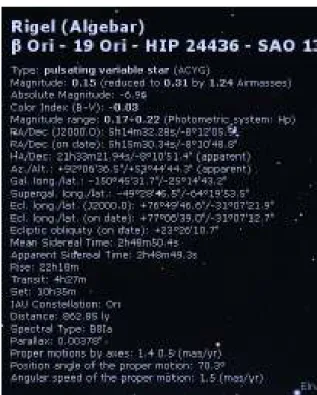 Gambar 2. Data astronomi Bintang Rigel 43