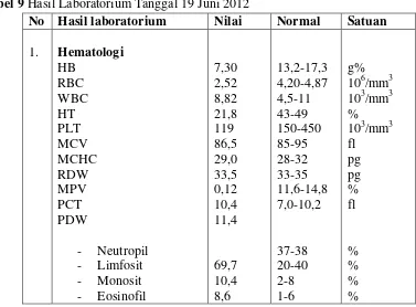 Tabel 9 Hasil Laboratorium Tanggal 19 Juni 2012 