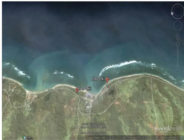 Gambar 1. Desa Atep (Google)  Daerah penelitian di pantai ini dibatasi pada  posisi koordinat antara : 