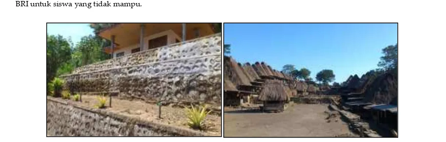 Gambar 2. Tembok penahan di Kelurahan Jawameze dan penataan permukiman Desa Bena  