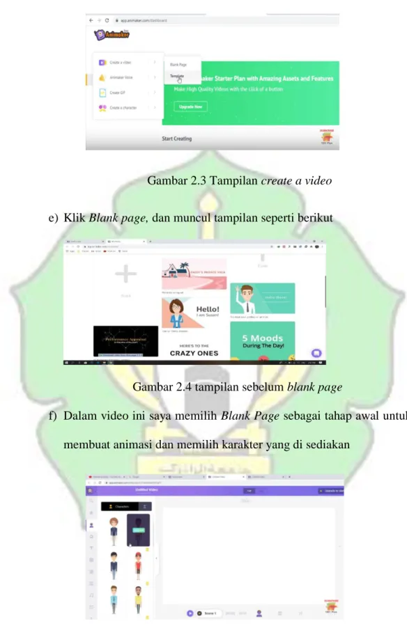 Gambar 2.3 Tampilan create a video  e)  Klik Blank page, dan muncul tampilan seperti berikut 