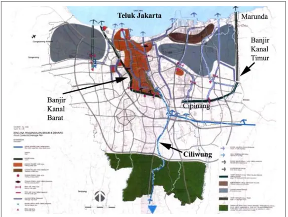 Gambar 3. Rencana Sistem Banjir Kanal di Jakarta. Sumber: Urban Poor  Consortium (tt), http://www.urbanpoor.or.id/web_lama/banjir/data.htm