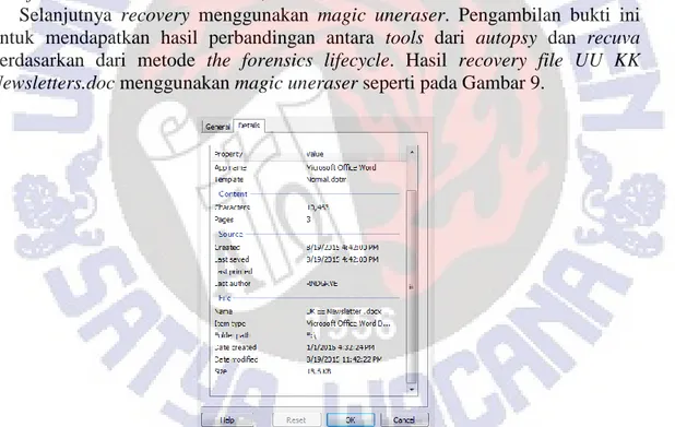 Gambar 9 Informasi data file UU KK Newsletters.doc pada  Magic Uneraser 