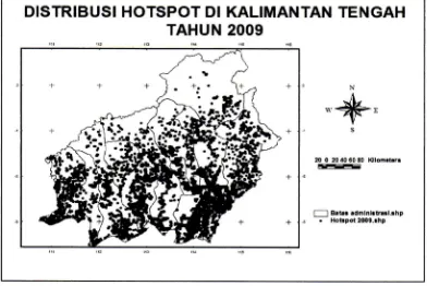 Gambar 4. Lokasi titik kejadian dan pemadaman kebakaran tahun 2009 dan 2011 di Kalimantan Tengah 
