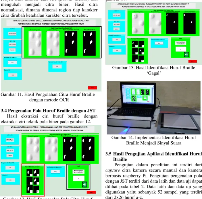 Gambar 11. Hasil Pengolahan Citra Huruf Braille  dengan metode OCR 