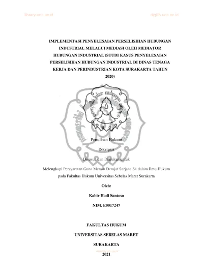 Penulisan Hukum. (Skripsi) Disusun Dan Diajukan Untuk. Oleh: Kabir Hadi ...