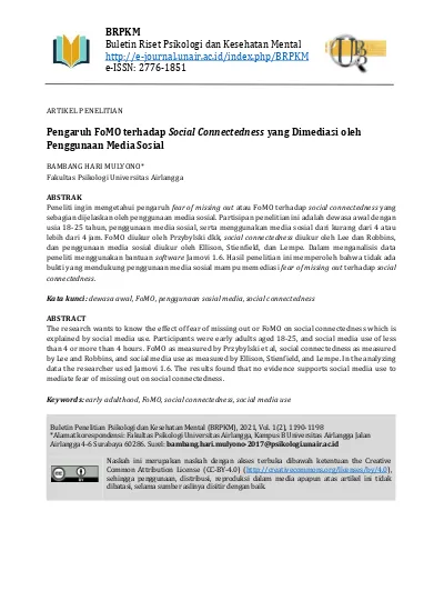 BRPKM Buletin Riset Psikologi Dan Kesehatan Mental E-issn:
