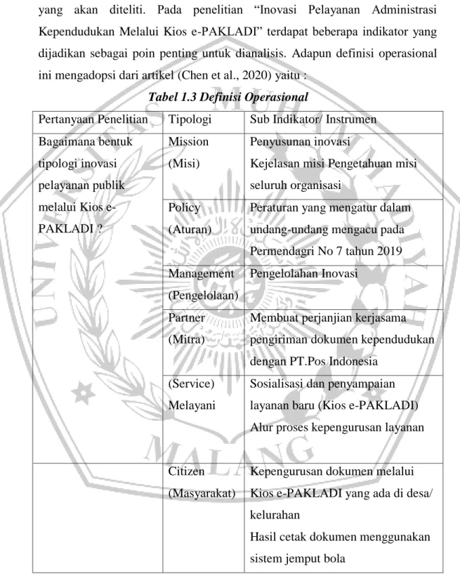 Tabel 1.3 Definisi Operasional 