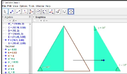 Gambar 2. Belahan Segitiga Sama Sisi untuk Mengkonstruksi Sudut     dan    Dapat  dilihat  pada  Gambar  2  belahan  dari  segitiga  sama  sisi  yang  menghasilkan  segitiga  siku-siku  dengan  sudut-sudut                 