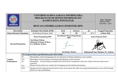 UNIVERSITAS BINA SARANA INFORMATIKA PROGRAM STUDI SISTEM INFORMASI (D3 ...