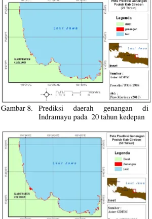 Gambar 7.   Prediksi  daerah  genangan  di  Indramayu pada  50 tahun kedepan 
