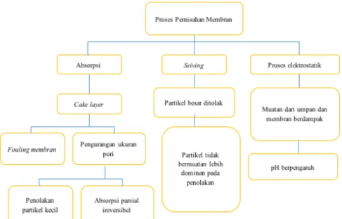 Gambar 1. Diagram skematik prinsip dasar proses pemisahan membran (Padaki dkk, 2015)  3