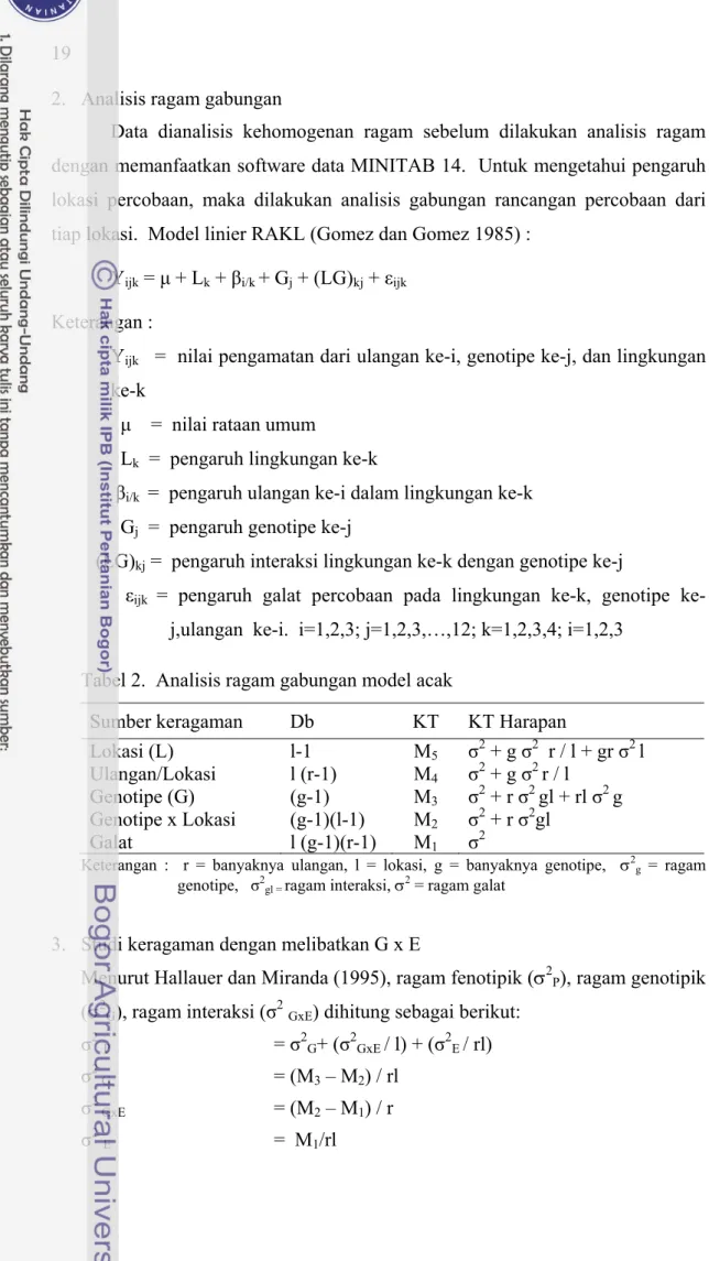 Tabel 2.  Analisis ragam gabungan model acak     