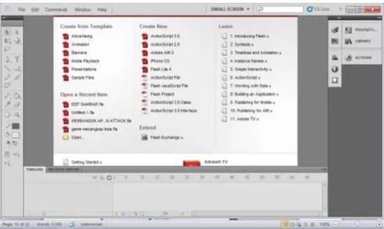 Gambar II.3. Tampilan layar pertama program Adobe Flash Pro CS.5.5  Sumber : (Madcoms Madium; 2012: 4) 