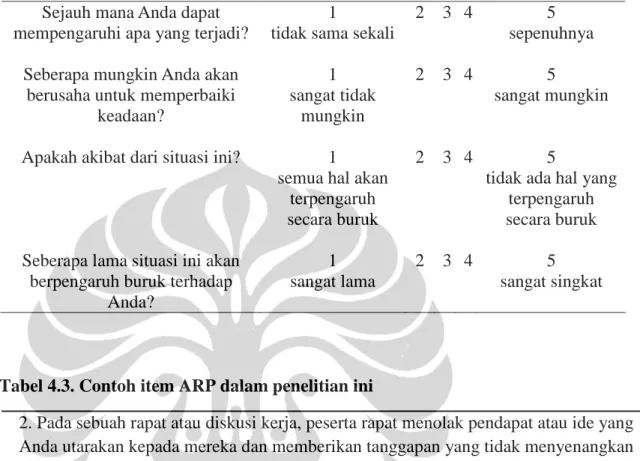 Tabel 4.3. Contoh item ARP dalam penelitian ini