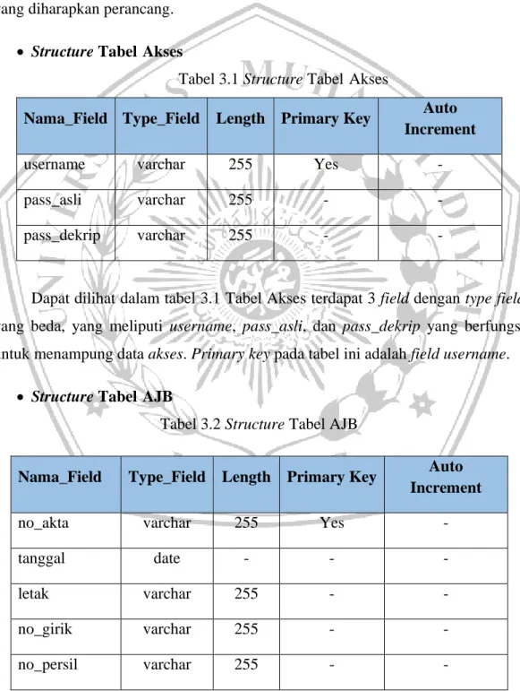 Tabel 3.1 Structure Tabel-Akses 