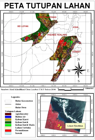 Gambar 3. Peta Tutupan Lahan Kecamatan Wampu dan Sawit Seberang Hasil  Klasifikasi Citra Landsat TM 5 Tahun 2006  