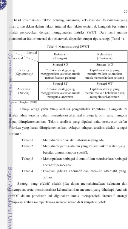 Tabel 4  Matriks strategi SWOT 
