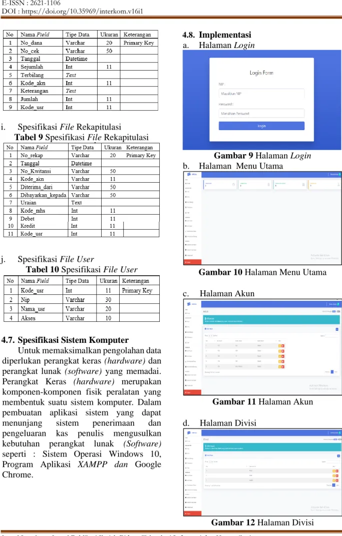 Tabel 9 Spesifikasi File Rekapitulasi 