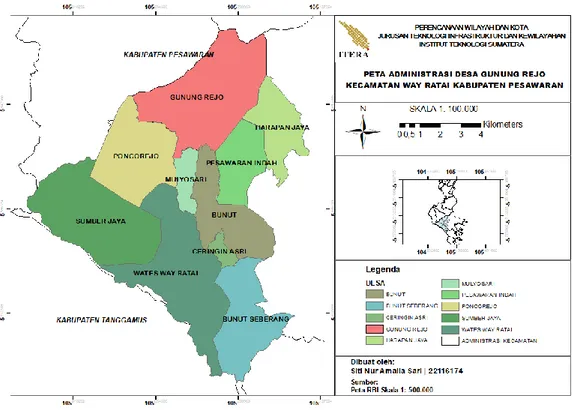 Gambar I. 1 : Peta administrasi Kecamatan Way Ratai Adapun batas admistrasi Desa Gunung Rejo adalah: