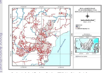Gambar 1.  Lokasi Tambang Batubara PT Kaltim Prima Coal di   Kabupaten Kutai Timur, Provinsi Kalimantan Timur 
