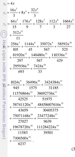 Gambar 4 Perbandingan grafik solusi masalah                    nilai awal (3.26) dengan metode                                  dekomposisi Adomian untuk n = 10                  dan metode Runge-Kutta orde                    empat
