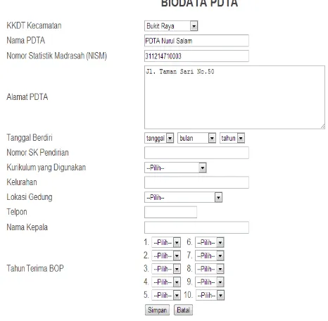 Gambar 7. Form Input Biodata PDTA 