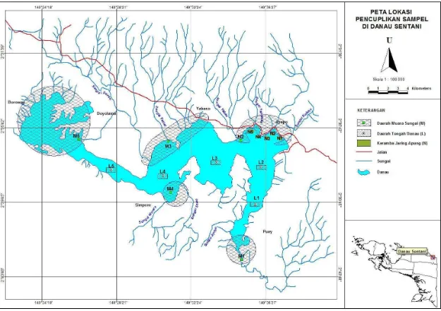 Gambar 1. Peta lokasi pencuplikan sampel di Danau Sentani 