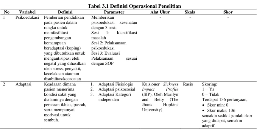Tabel 3.1 Definisi Operasional Penelitian 
