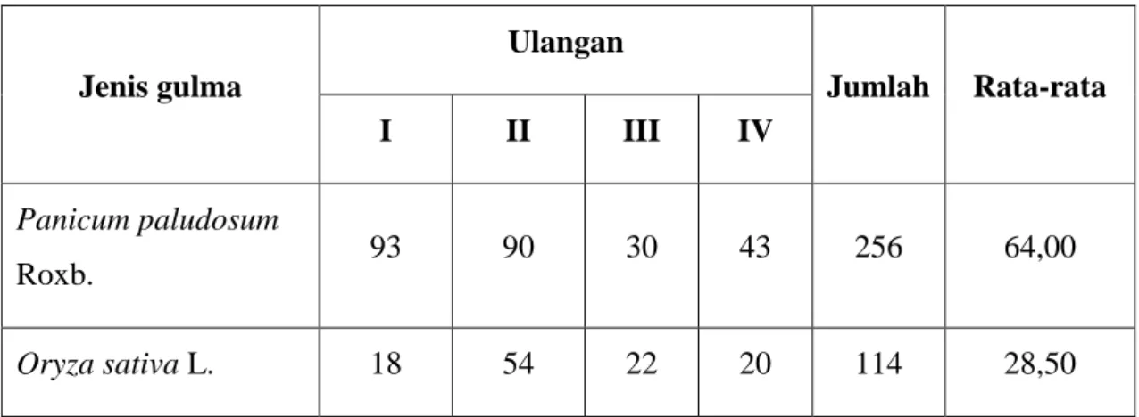 Tabel  1.  Hasil    rata-rata  pengamatan  populasi  gulma  pada  tanaman  jagung  umur  3  minggu setelah tanam(tanaman/ m 2 )