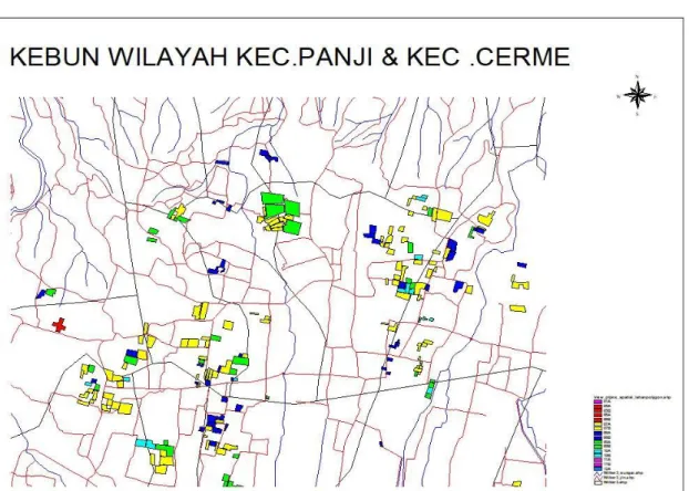 Gambar 2. Peta kebun PG. Pandjie Wilayah Kec. Panji dan Kec. Cerme  Sumber : Kantor QA (Quality Asuransi) PG